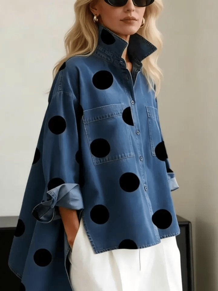 Sydney™ | Camisa vaquera oversize de lunares con manga larga