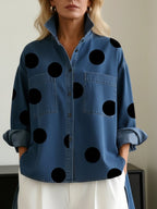 Sydney™ | Camisa vaquera oversize de lunares con manga larga