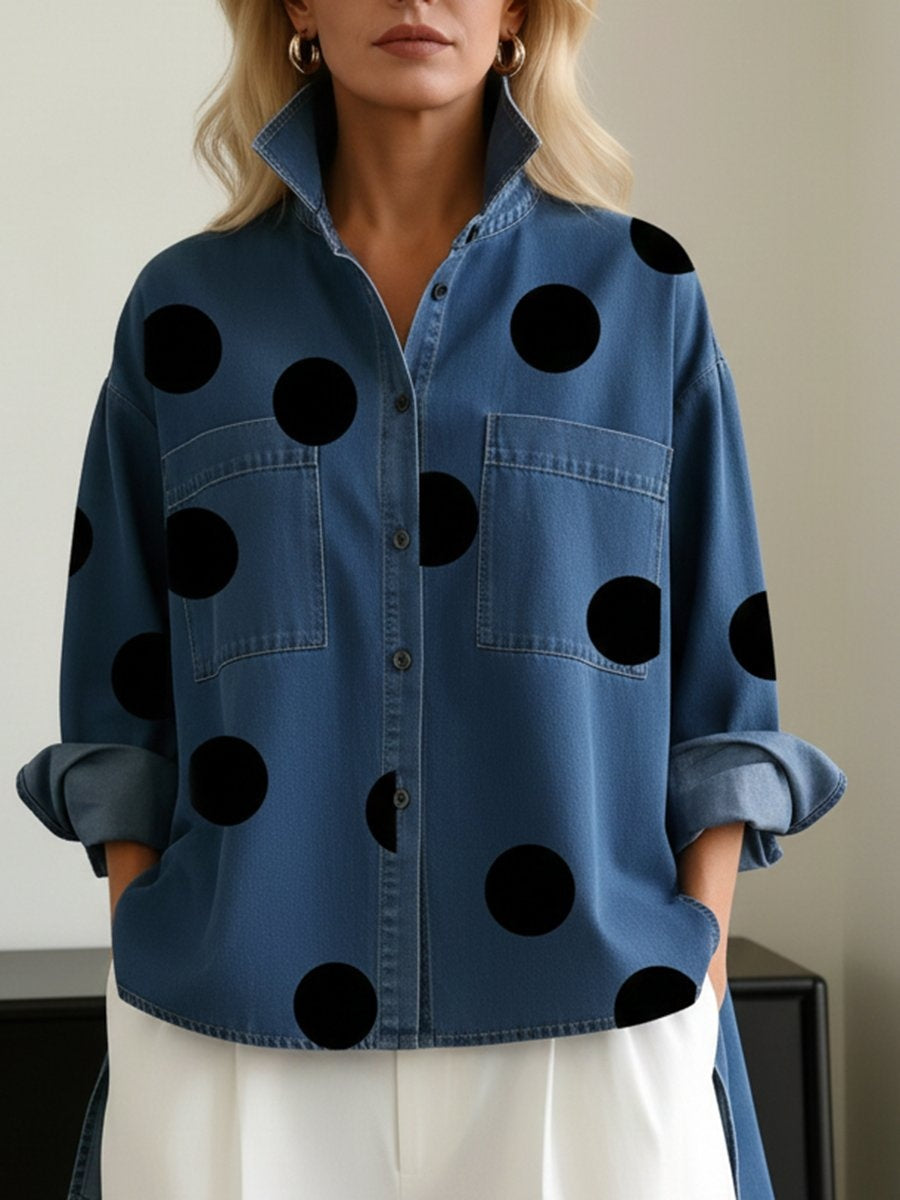 Sydney™ | Camisa vaquera oversize de lunares con manga larga