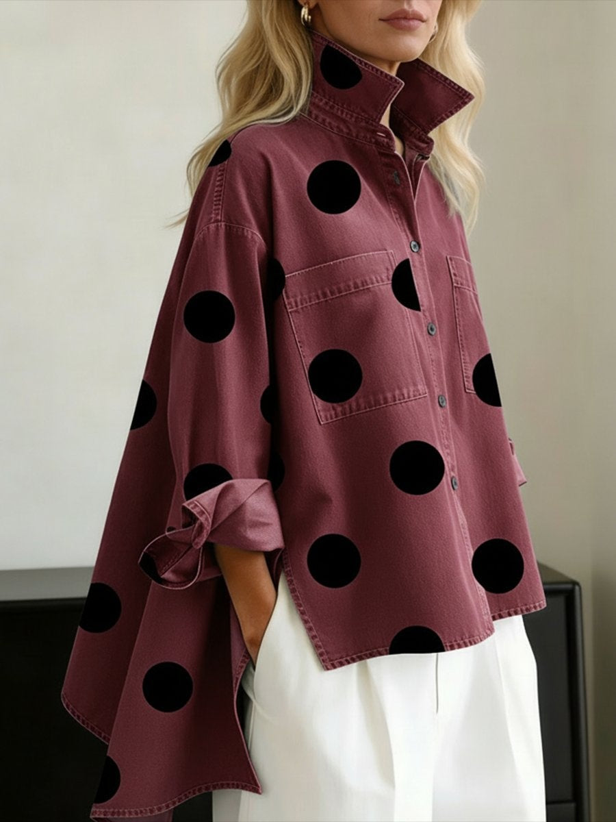 Sydney™ | Camisa vaquera oversize de lunares con manga larga
