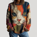 Madison™ | Jersey de punto con estampado de gato y cuello redondo