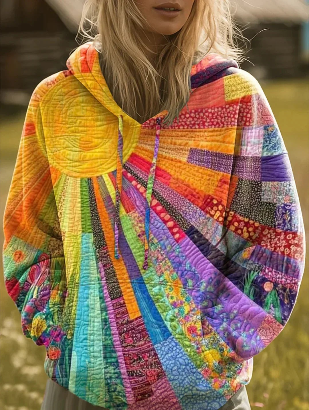 Vanessa™ | Sudadera oversize con capucha y estampado patchwork