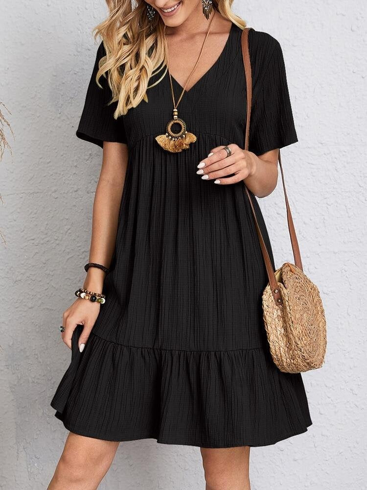 Lily™ | Vestido corto con volantes, escote en V y manga corta