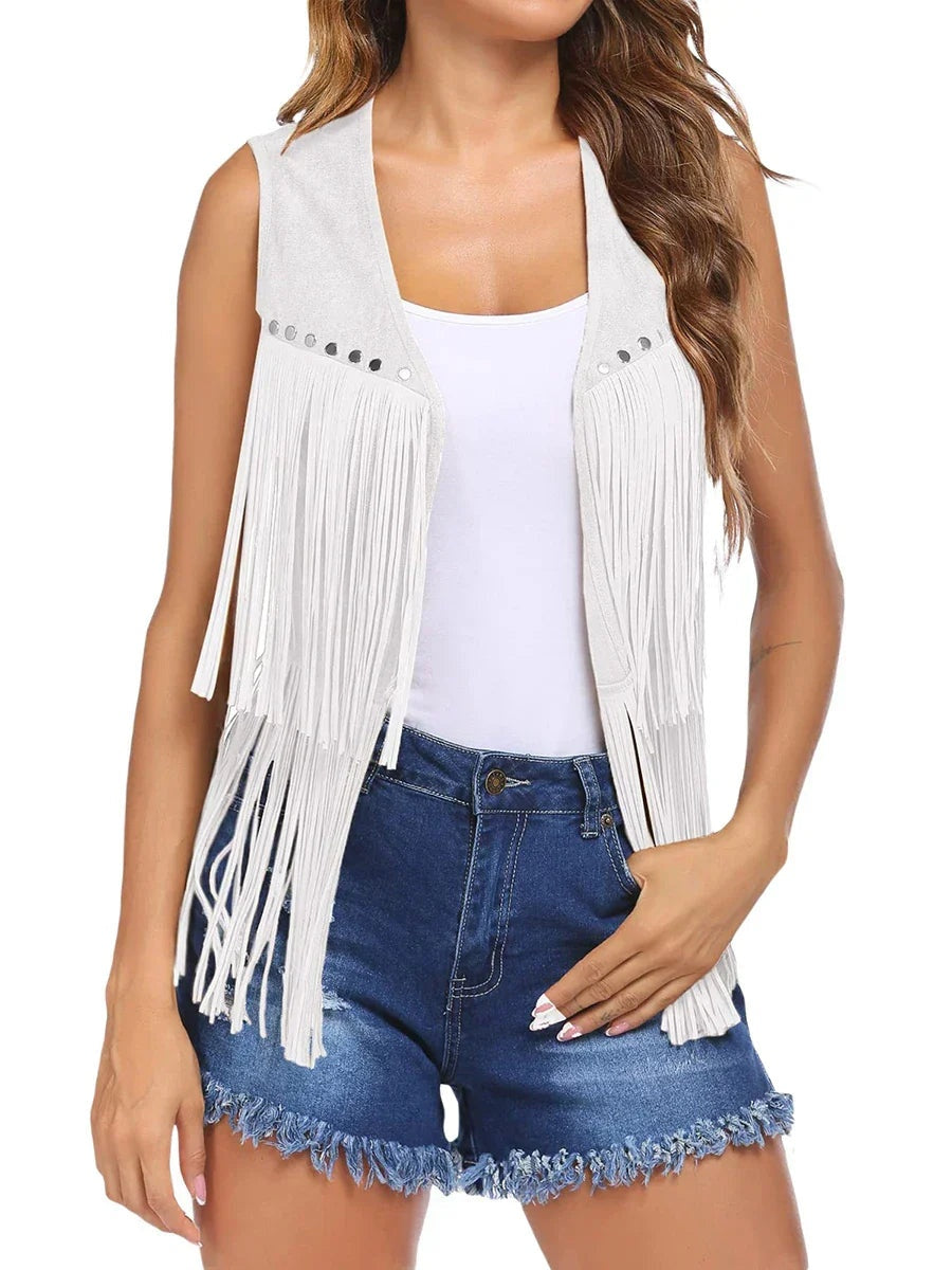 Hannah™ | Chaleco de ante sintético con flecos estilo western