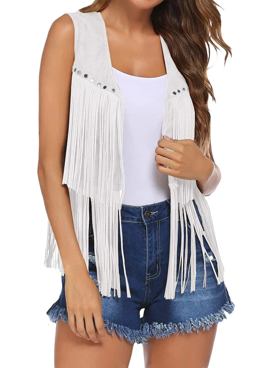 Hannah™ | Chaleco de ante sintético con flecos estilo western