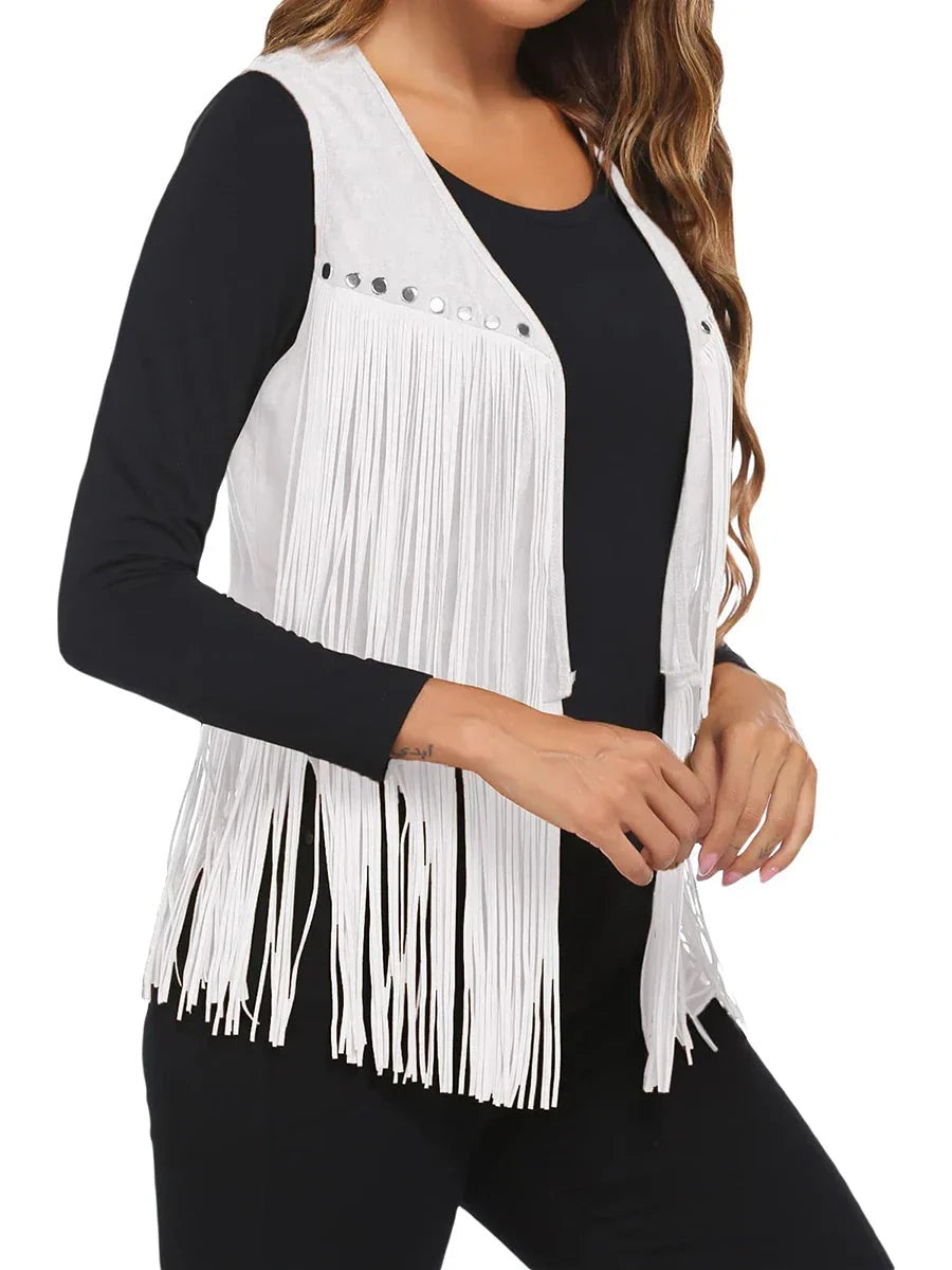 Hannah™ | Chaleco de ante sintético con flecos estilo western