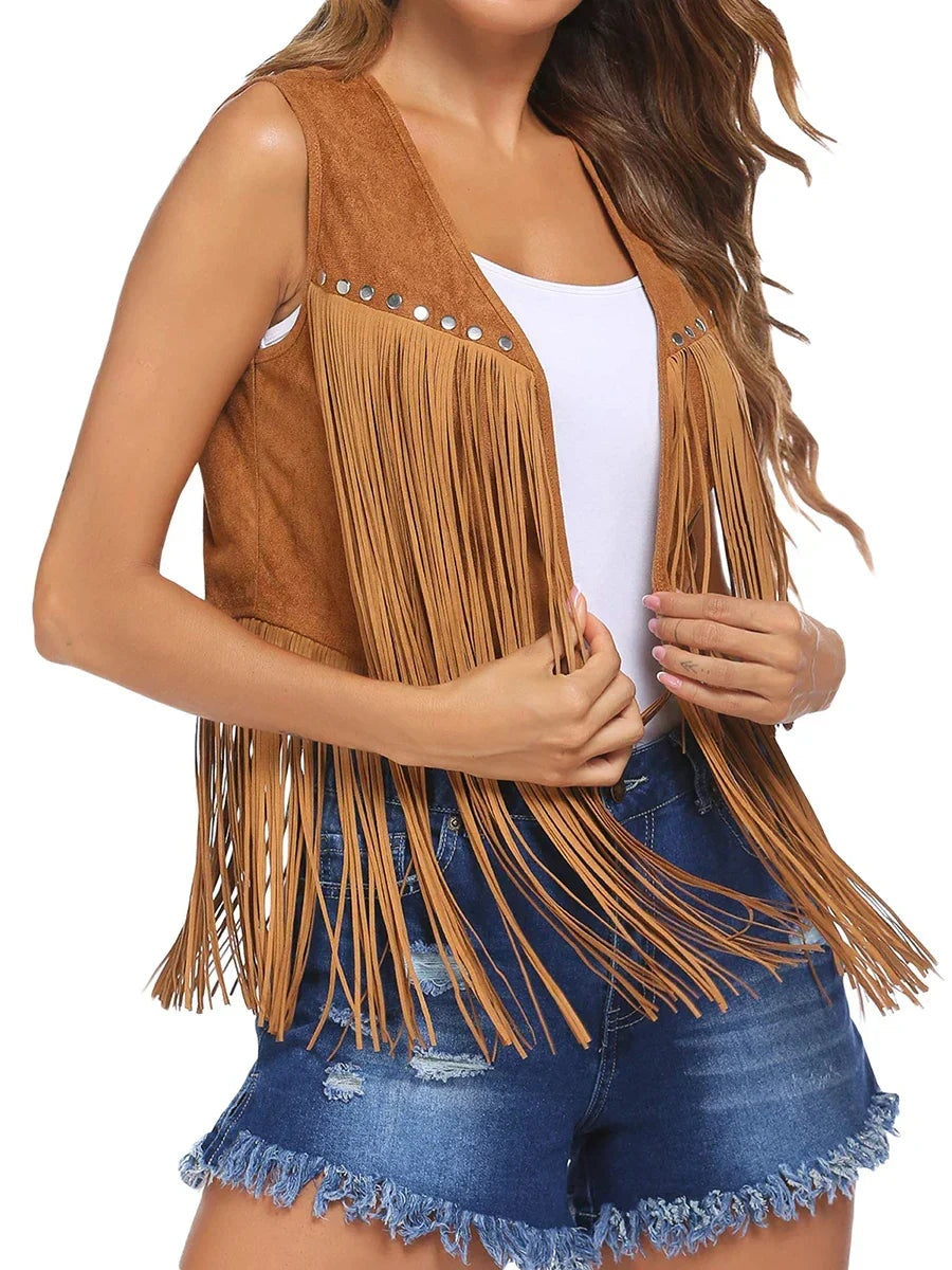 Hannah™ | Chaleco de ante sintético con flecos estilo western