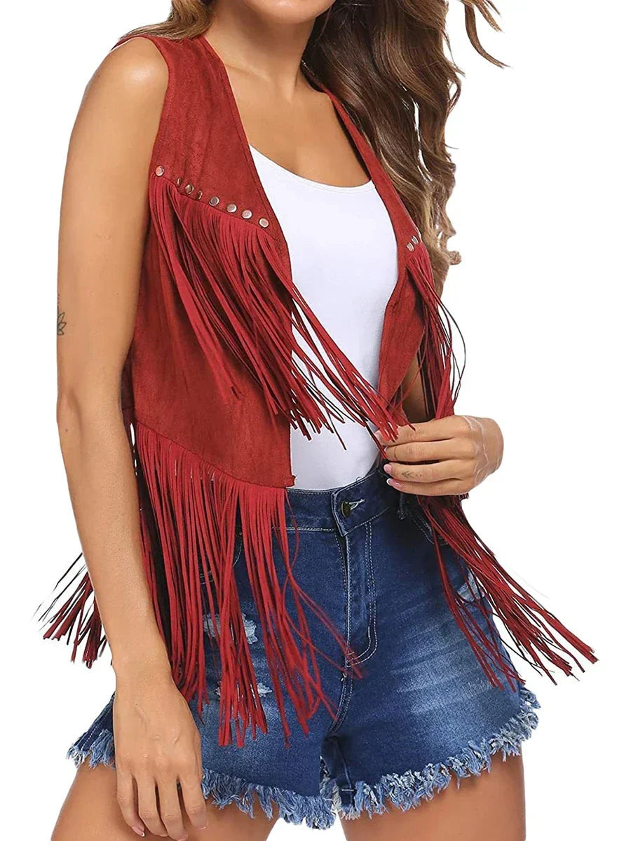 Hannah™ | Chaleco de ante sintético con flecos estilo western
