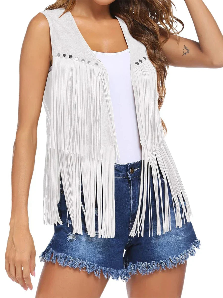 Hannah™ | Chaleco de ante sintético con flecos estilo western