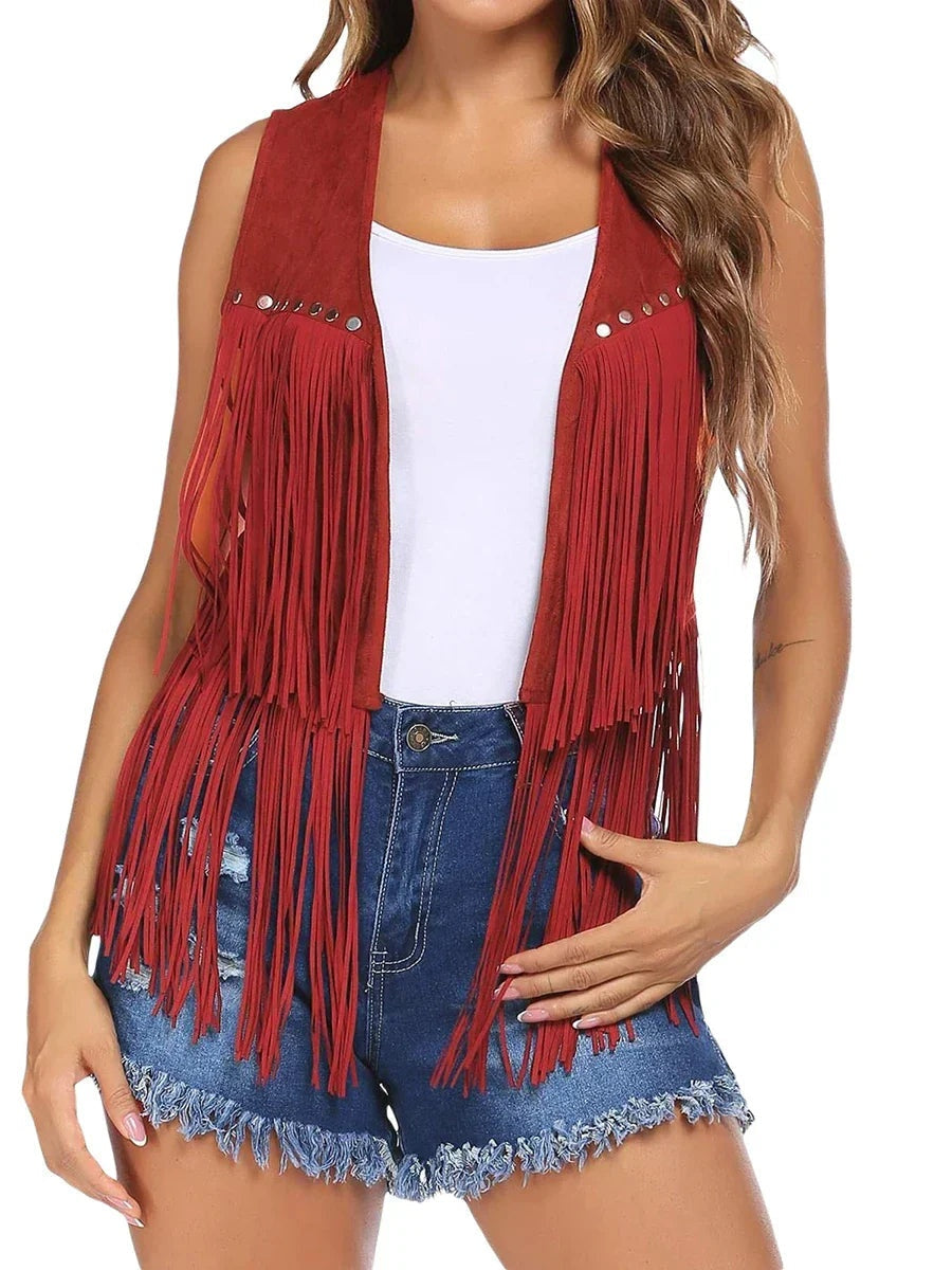 Hannah™ | Chaleco de ante sintético con flecos estilo western