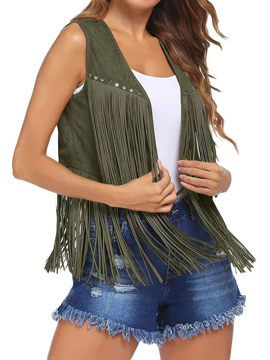 Hannah™ | Chaleco de ante sintético con flecos estilo western