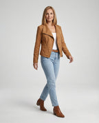 Colette™ | Chaqueta motera efecto ante con cierre asimétrico