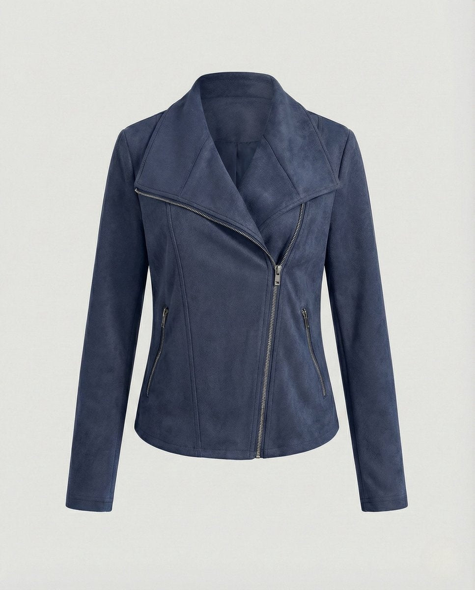 Colette™ | Chaqueta motera efecto ante con cierre asimétrico