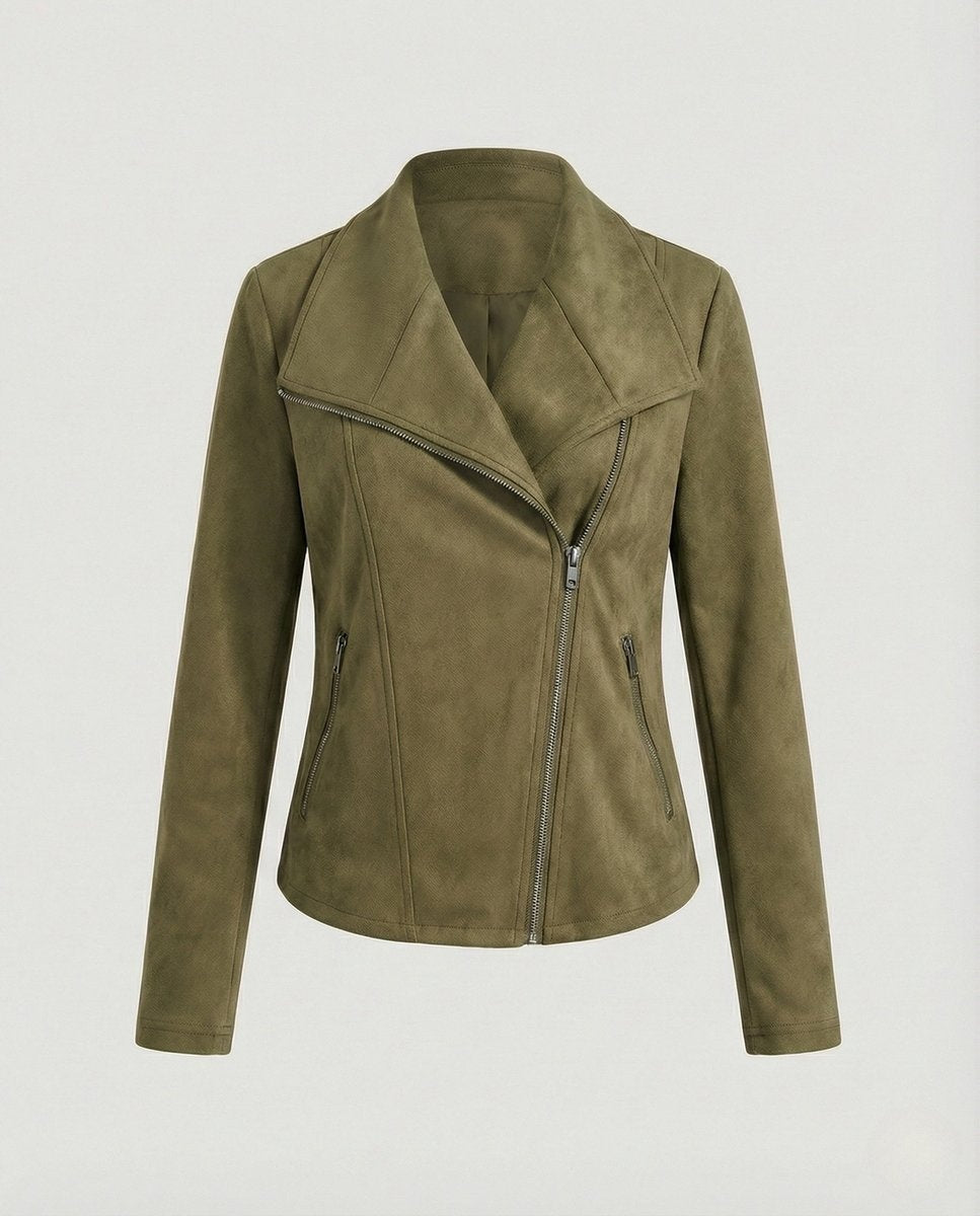 Colette™ | Chaqueta motera efecto ante con cierre asimétrico