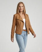 Colette™ | Chaqueta motera efecto ante con cierre asimétrico