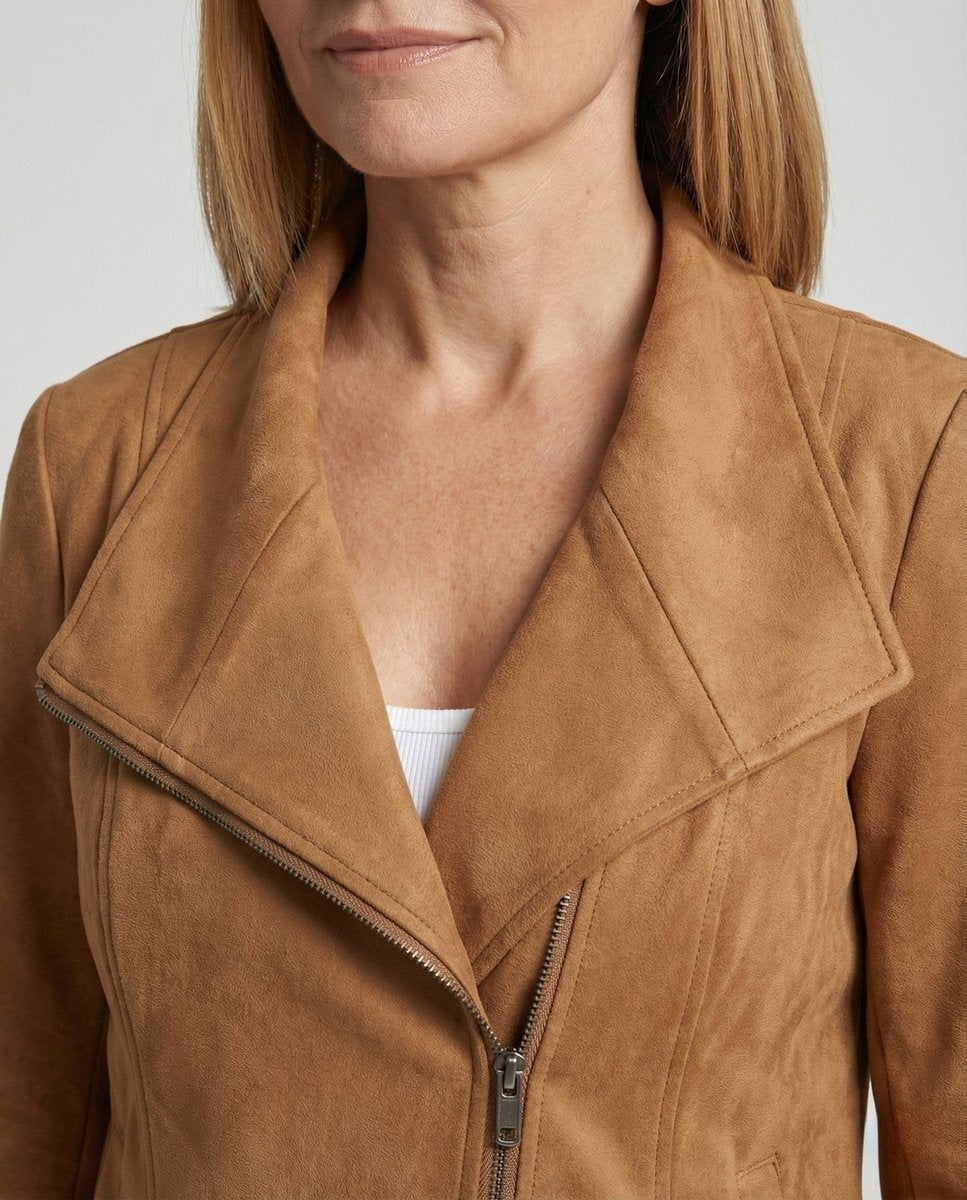 Colette™ | Chaqueta motera efecto ante con cierre asimétrico