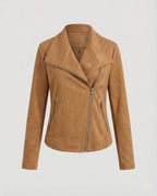 Colette™ | Chaqueta motera efecto ante con cierre asimétrico