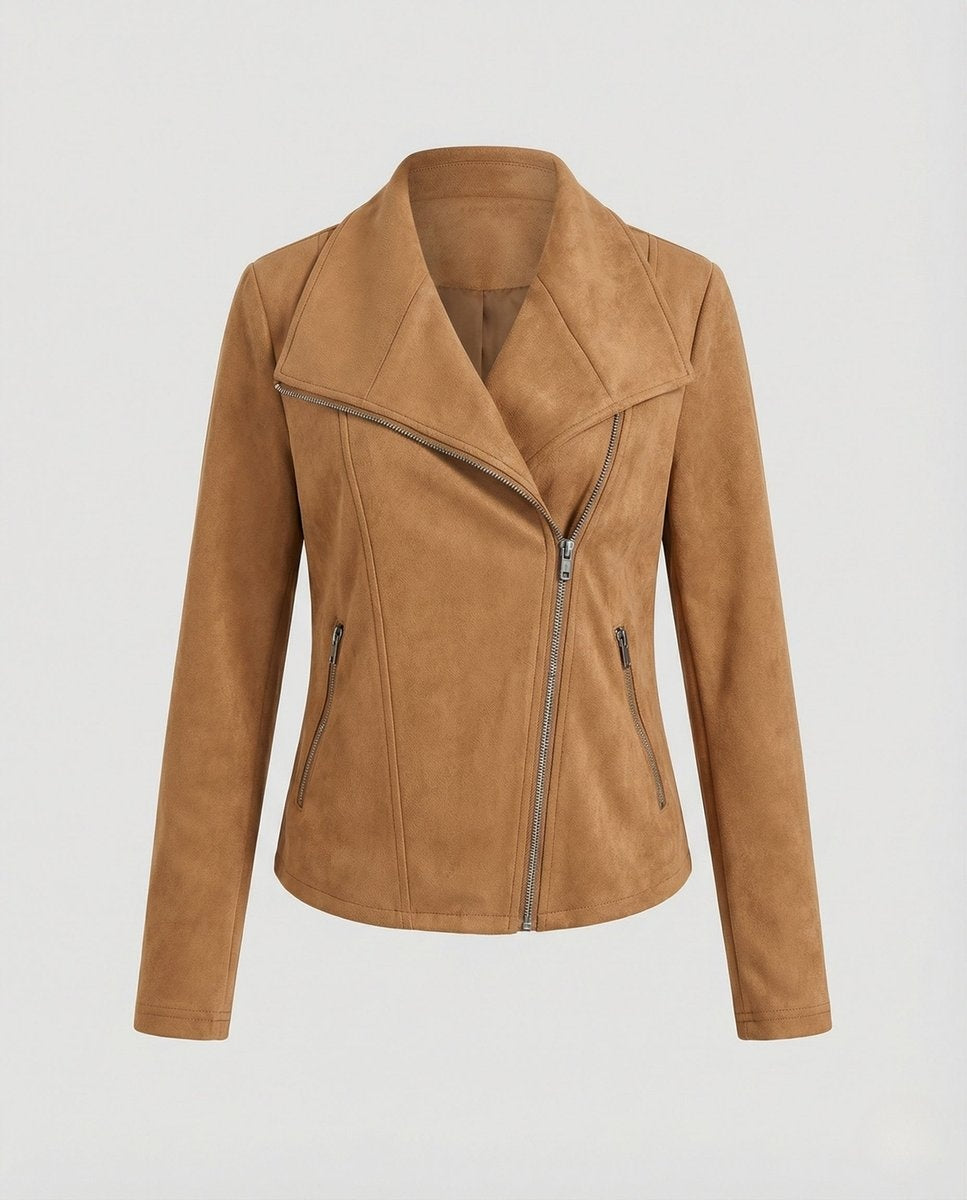Colette™ | Chaqueta motera efecto ante con cierre asimétrico