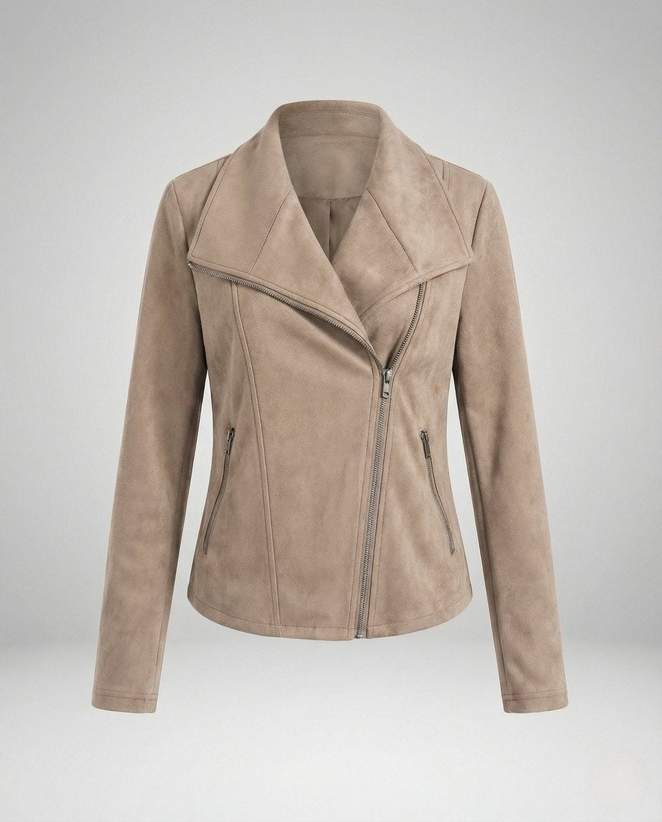 Colette™ | Chaqueta motera efecto ante con cierre asimétrico
