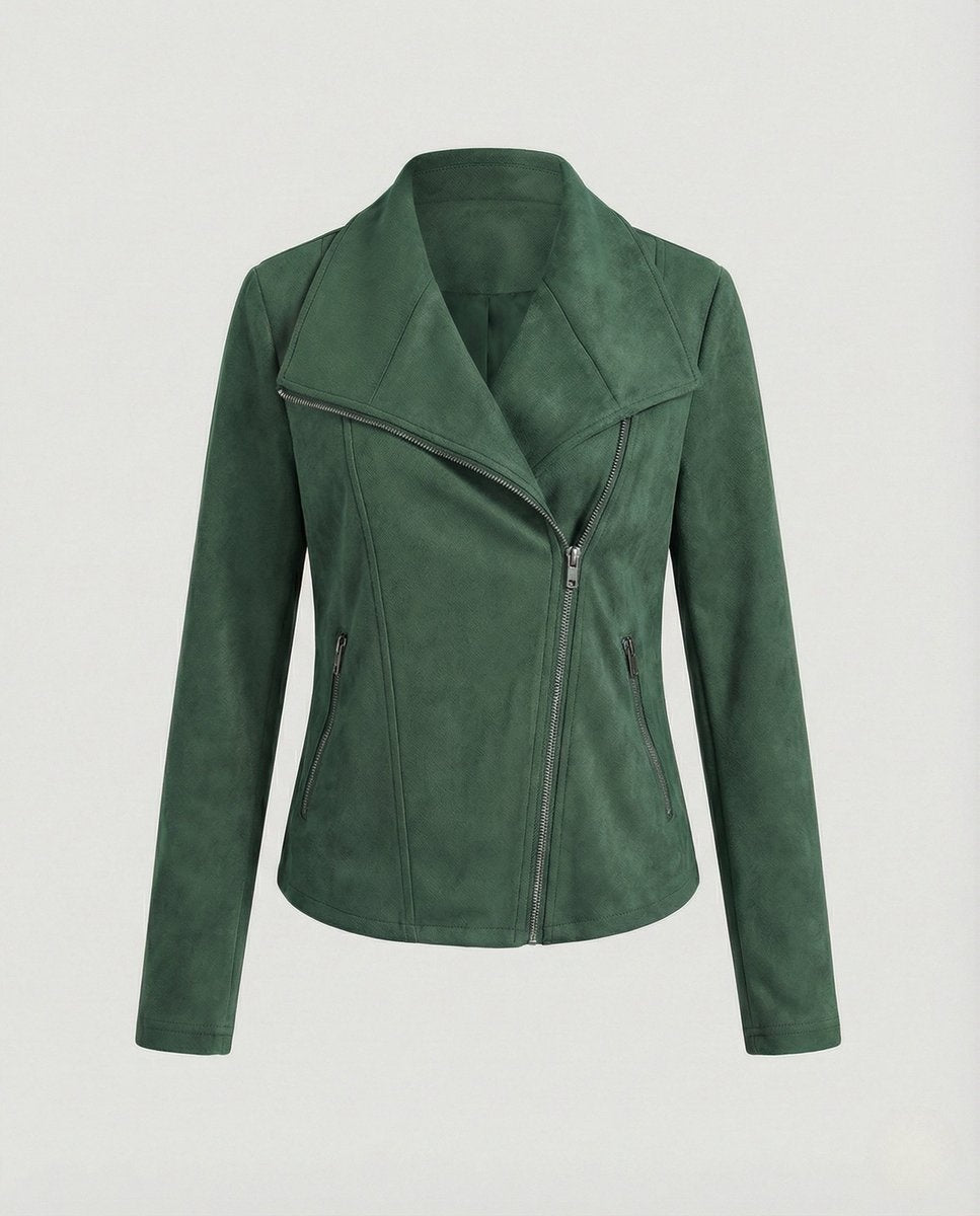 Colette™ | Chaqueta motera efecto ante con cierre asimétrico