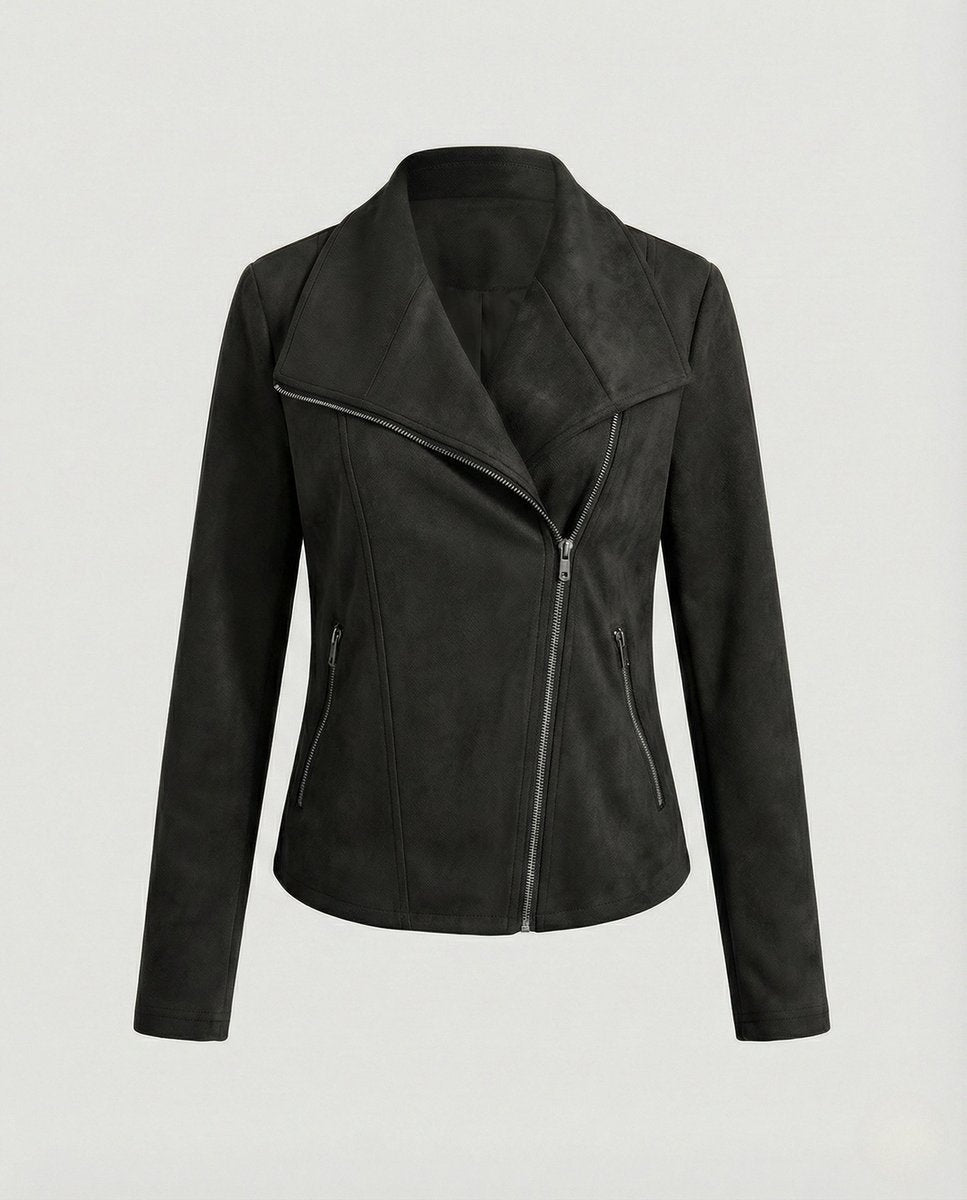 Colette™ | Chaqueta motera efecto ante con cierre asimétrico