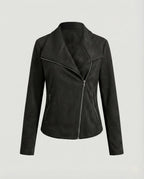 Colette™ | Chaqueta motera efecto ante con cierre asimétrico