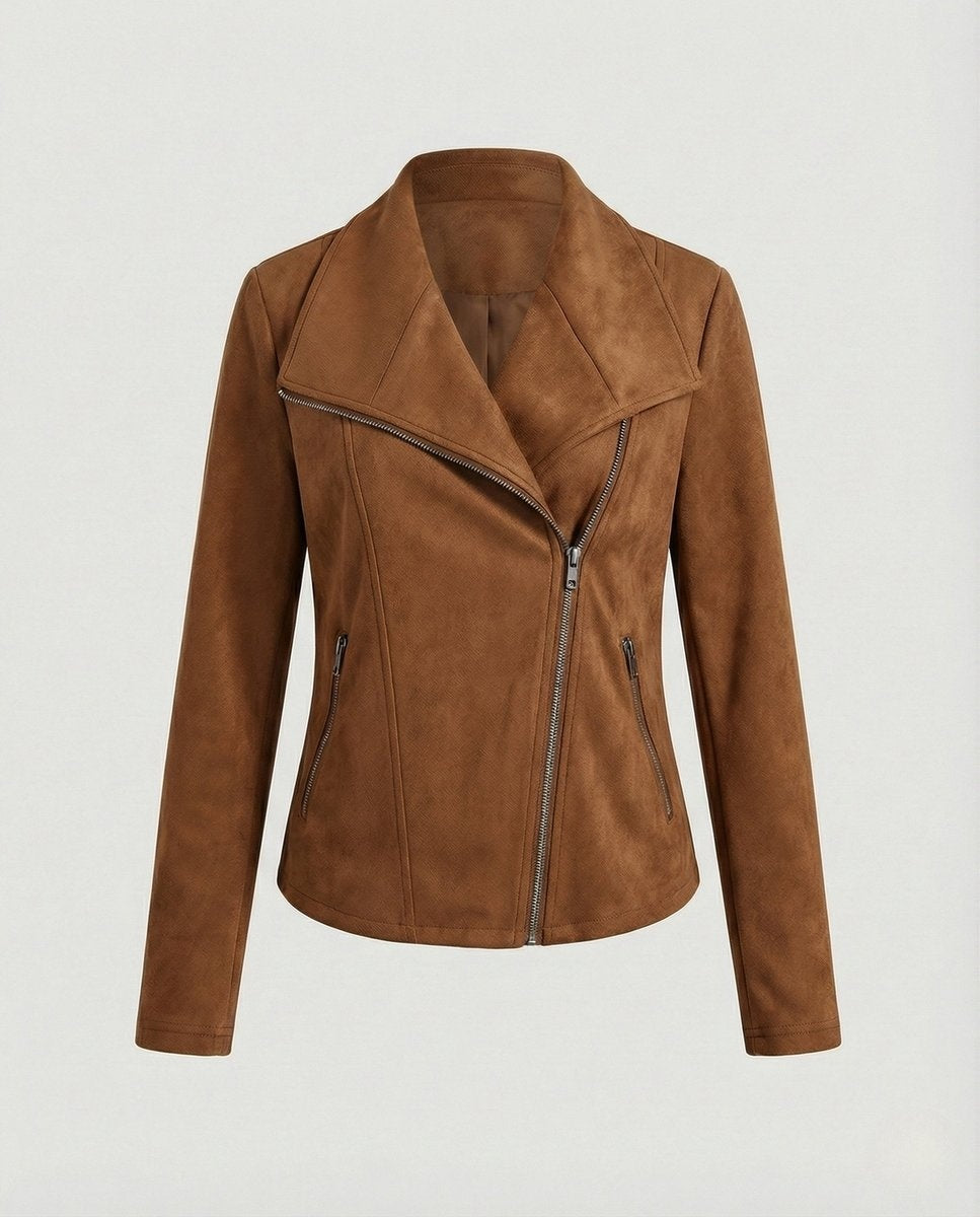 Colette™ | Chaqueta motera efecto ante con cierre asimétrico
