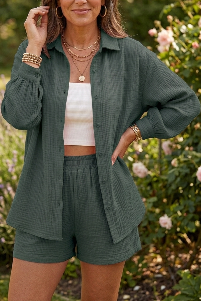 Bailey™ | Conjunto de muselina con camisa de manga larga y short
