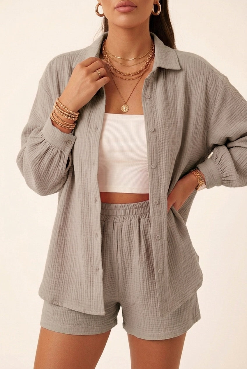 Bailey™ | Conjunto de muselina con camisa de manga larga y short