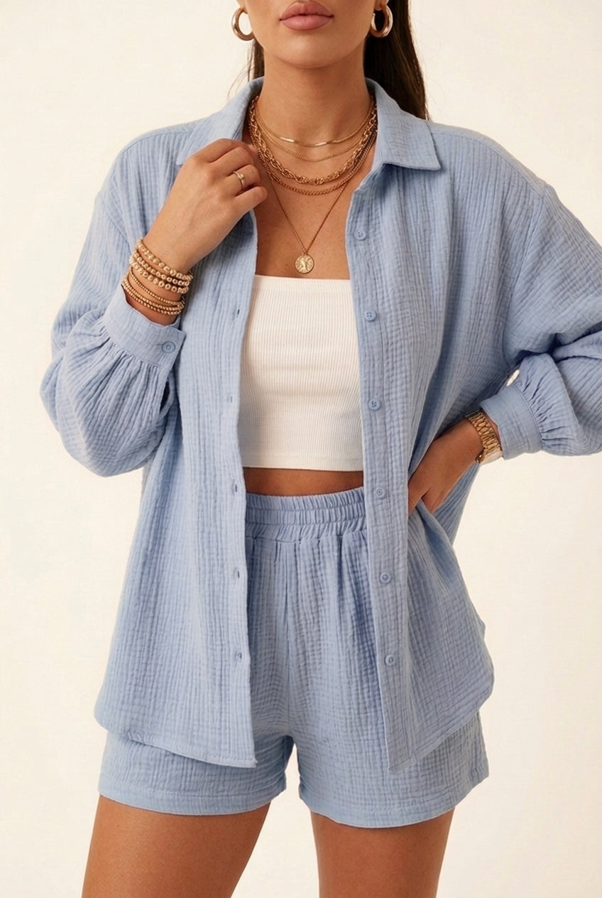 Bailey™ | Conjunto de muselina con camisa de manga larga y short