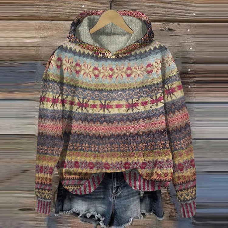 Catherine™ | Sudadera de punto con capucha y estampado azteca