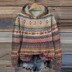 Catherine™ | Sudadera de punto con capucha y estampado azteca