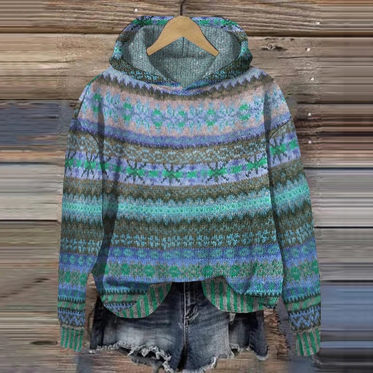 Catherine™ | Sudadera de punto con capucha y estampado azteca