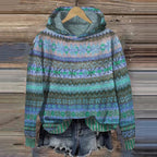 Catherine™ | Sudadera de punto con capucha y estampado azteca