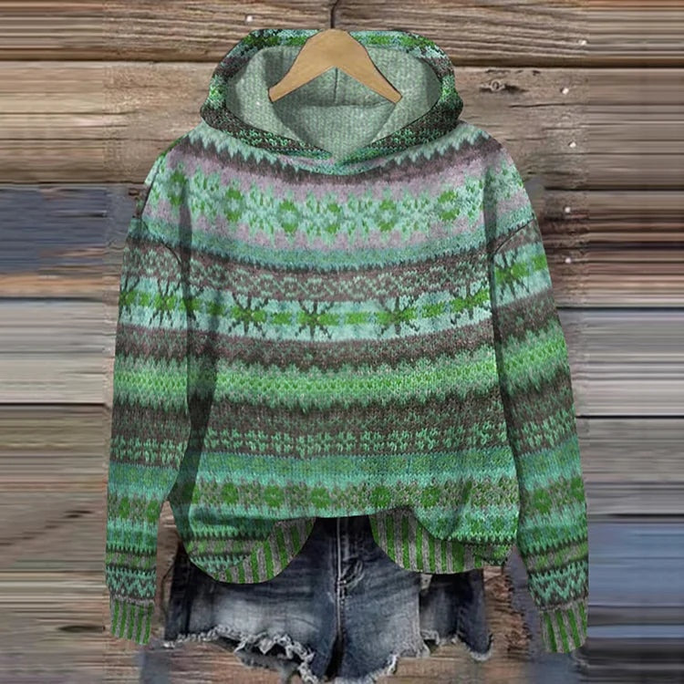 Catherine™ | Sudadera de punto con capucha y estampado azteca
