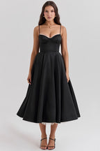 Natalia™ | Vestido de fiesta midi con tirantes y falda con vuelo