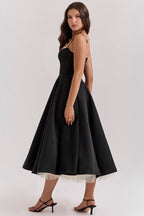 Natalia™ | Vestido de fiesta midi con tirantes y falda con vuelo