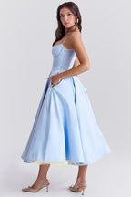 Natalia™ | Vestido de fiesta midi con tirantes y falda con vuelo