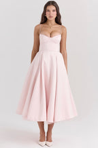 Natalia™ | Vestido de fiesta midi con tirantes y falda con vuelo
