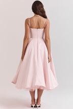 Natalia™ | Vestido de fiesta midi con tirantes y falda con vuelo