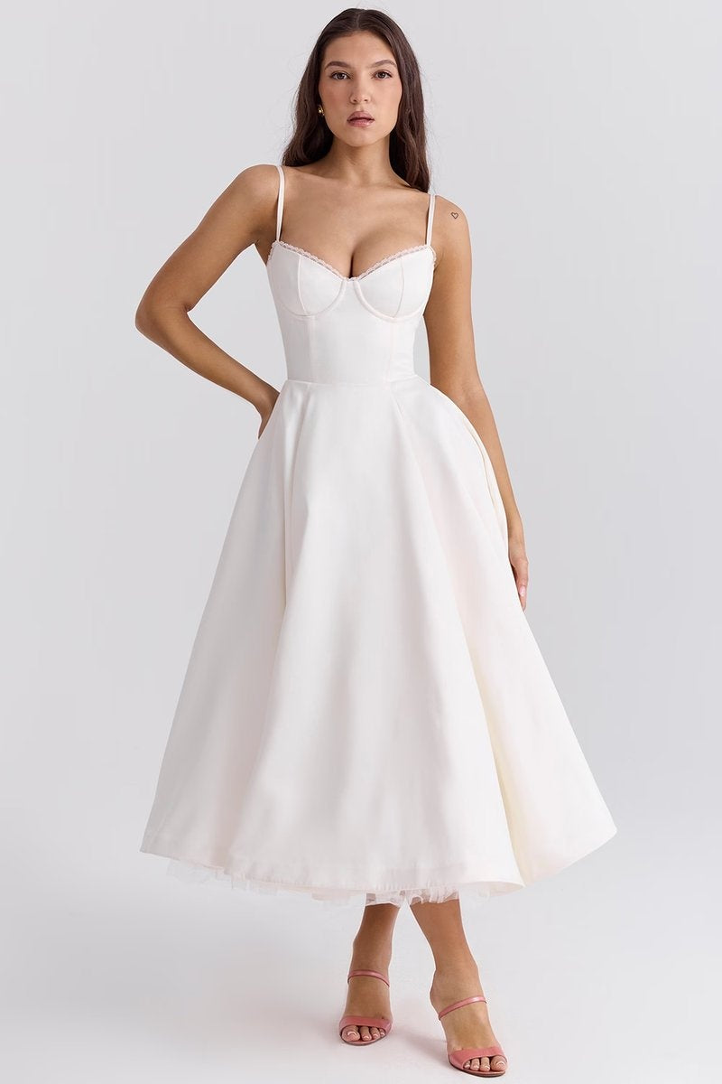 Natalia™ | Vestido de fiesta midi con tirantes y falda con vuelo