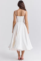 Natalia™ | Vestido de fiesta midi con tirantes y falda con vuelo