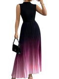 Naomi™ | Vestido largo plisado sin mangas con cuello alto