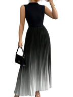 Naomi™ | Vestido largo plisado sin mangas con cuello alto