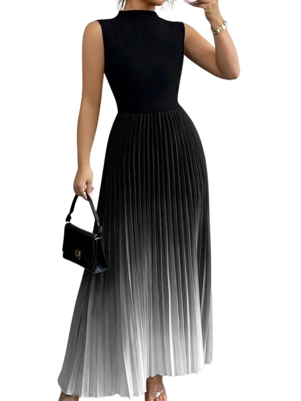 Naomi™ | Vestido largo plisado sin mangas con cuello alto