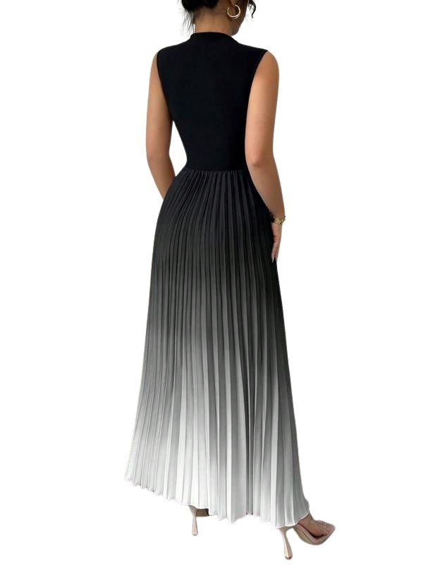 Naomi™ | Vestido largo plisado sin mangas con cuello alto