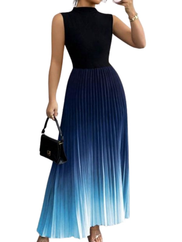 Naomi™ | Vestido largo plisado sin mangas con cuello alto