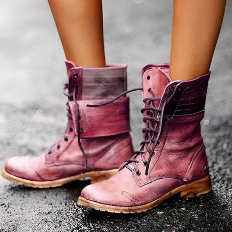 Leila™ | Botas militares de piel con cordones de media caña