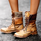 Leila™ | Botas militares de piel con cordones de media caña