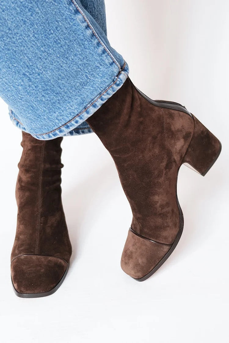 Jessica™ | Botines de ante de caña baja con tacón bloque